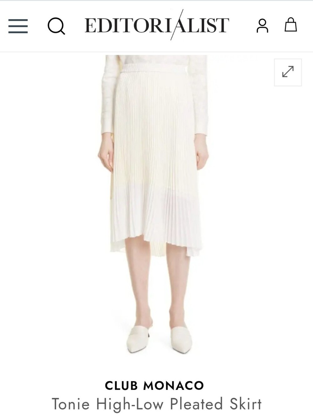 Club Monaco White Tonie Pleated High-low Skirt - XS